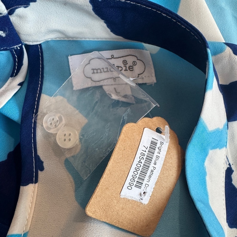 Mud Pie Light Blue/navy floral sleeveless dress. Slits on side.keyhole back Sz L - Picture 8 of 9